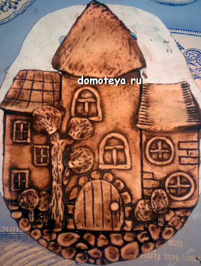 Панно Домики - соленое тесто на гипсе