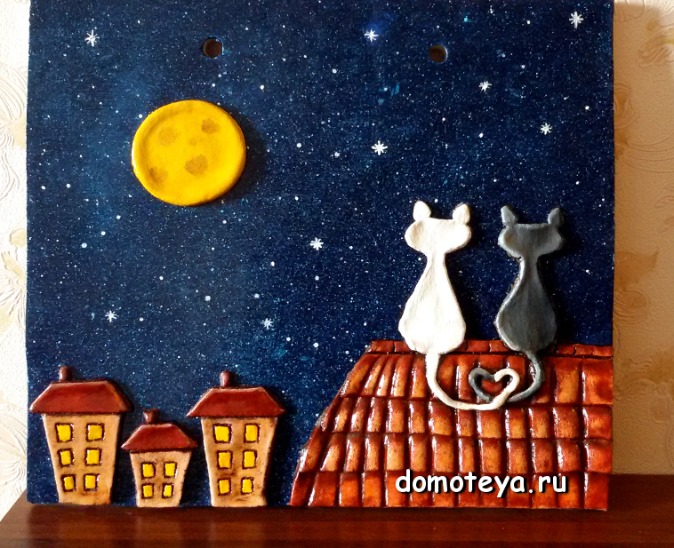 Коты на крыше - ночь, луна, звезды